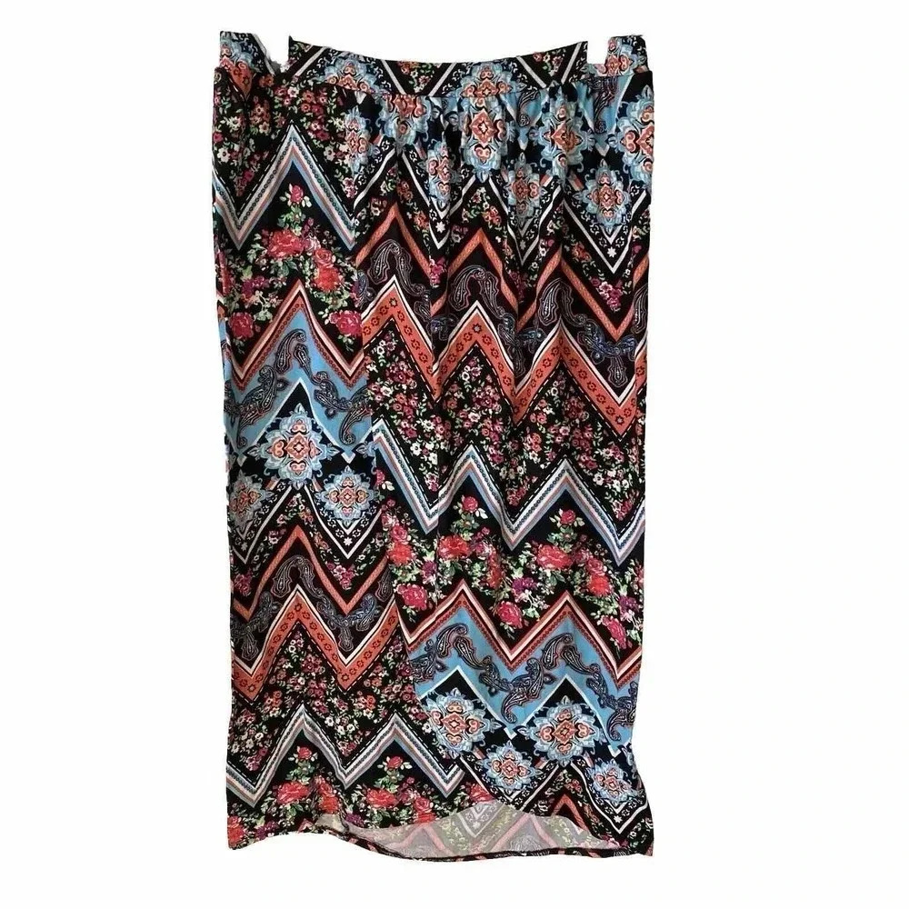 NWT Bobbie Brooks Wrap Midi Skirt Floral Beach Summer Women L Stretch Casual